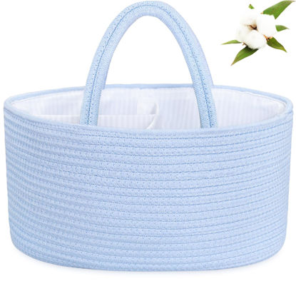 Picture of ABenkle Baby Diaper Caddy, Nursery Storage Bin and Car Organizer for Diapers Wipes, Cotton Rope Basket Changing Table Caddy