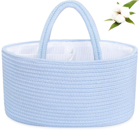 Picture of ABenkle Baby Diaper Caddy, Nursery Storage Bin and Car Organizer for Diapers Wipes, Cotton Rope Basket Changing Table Caddy