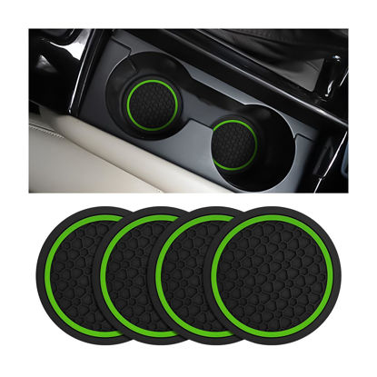 Picture of Mandark 4PCS Car Cup Holder Coasters, 2.75 Inch Non-Slip Insert Water Bottle Holder Pads, Dustproof Automotive Interior Accessories Mat, Universal for Vehicles, Trucks, RVs and More (Black/Green)