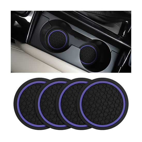 Picture of Mandark 4PCS Car Cup Holder Coasters, 2.75 Inch Non-Slip Insert Water Bottle Holder Pads, Dustproof Automotive Interior Accessories Mat, Universal for Vehicles, Trucks, RVs and More (Black/Purple)