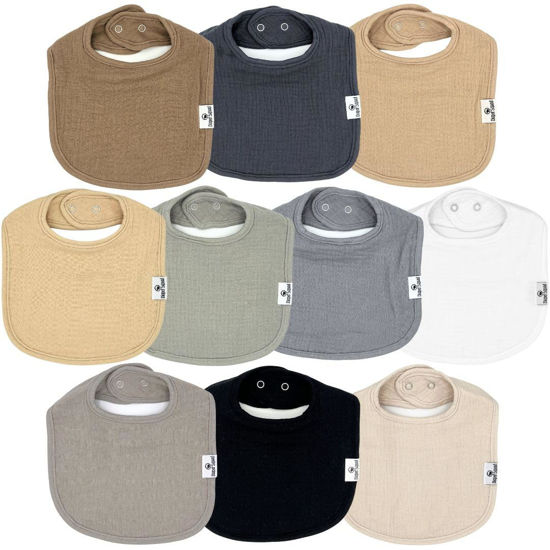 Picture of DiaperSquad's 10-Pack 100% Muslin Cotton Baby Bibs for Drooling and Teething, Bibs for Boys, Baby Girl - Solid Cotton Baby Drool Bibs (Neutral Traditional - 100% Muslin)