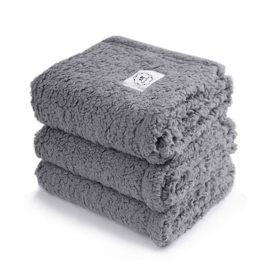 Picture of 1 Pack 3 Calming Blankets Fluffy Premium Fleece Pet Blanket Soft Sherpa Throw for Dog Puppy Cat Grey Large (41" x31'')