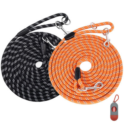 Picture of 2 Pack Black&Orange 50FT Long Dog Training Leash for Medium/Larege Dogs for Walking Camping Outside