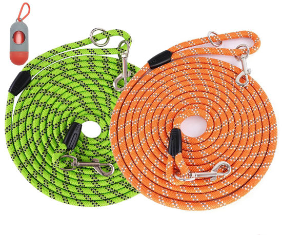 Picture of (2 Pack) Long Dog Leash for Dog Training 15FT/30FT/50FT, Dog Rope Leashes with Reflective Thread for Large Medium Small Dogs, Dog Tie-Out Cable Lead for Hunting, Camping&Backyard