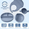 Picture of LITTLE RAWR Silicone Baby Feeding Set 14 Pcs,Baby Led Weaning Supplies, Baby Spoons Suction Bowl Divided Plate Bib Cup Finger Brush,First Stage Solid Food Eating Utensils - 6+ Months(Blue Gray)