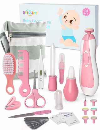 Picture of OTTOLIVES Baby Healthcare and Grooming Kit, 24 in 1 Baby Electric Nail Trimmer Set Newborn Nursery Health Care Set for Newborn Infant Toddlers Baby Boys Girls Kids Haircut Tools (0-3 Years+) (Pink)
