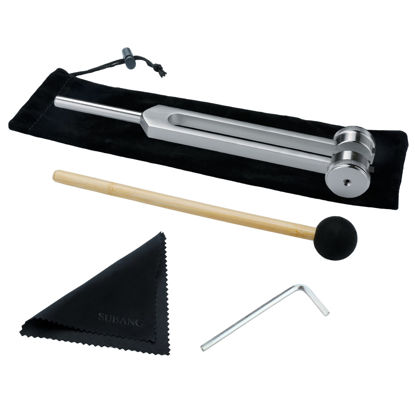 Picture of SUBANG 128 Hz Tuning Fork Weight Aluminum Clinical Grade Nerve/Sensory with Silicone Hammer, Repair Tool, Cleaning Cloth and Soft Storage Bag