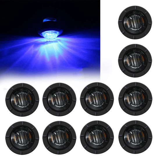 Picture of FXC 10x 3/4" Round LED Clearence Light Front Rear Side Marker Indicators Light for Truck Car Bus Trailer Van Caravan Boat, Taillight Brake Stop Lamp (12V,Bluesmoked)