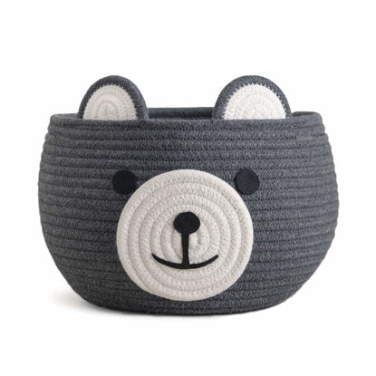 Picture of CherryNow Cotton Rope Basket Baby Basket for Nursery, Bear Gift Basket for Kids, Empty Baby Shower Basket with Handles, Small Cute Animal Basket, Grey, 10.5"D x 8.5"H
