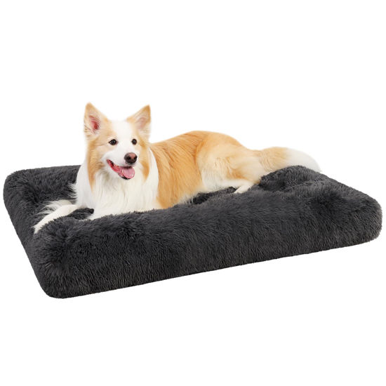 Picture of KSIIA Dog Crate Bed Washable Dog Beds for Large Dogs Deluxe Plush Fluffy Comfy Thick Kennel Pad Anti-Slip & Anti-Scratch Pet Sleeping Mat, 35 x 23 Inch, Dark Gray