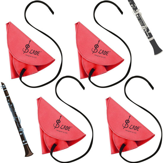 Picture of 4 Pcs Clarinet Swab Cloth Clarinet Cleaner Clarinet Cleaning Cloth Swab for Inside Tube Suitable Clarinet Piccolo Flute Sax Saxophone (Red)