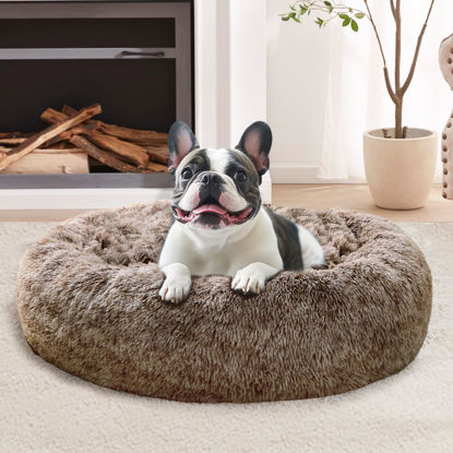 Picture of JOLLYVOGUE Dog Bed Cat Bed, Anti-Anxiety Small Dog Bed, Calming Donut Dog Bed for Puppy, Cozy Cat Bed, Fluffy Dog Beds for Small Dogs, Washable Round Puppy Bed for Indoor Pets (20"/Smoke Brown
