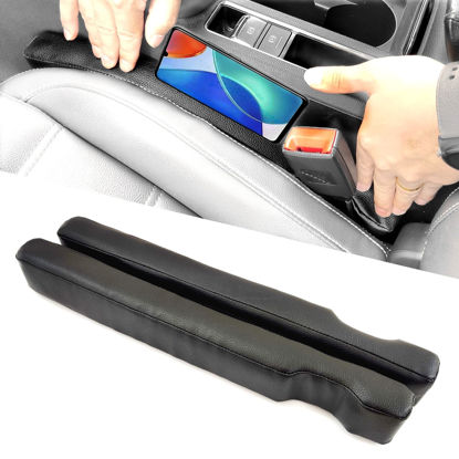 Picture of Wuzno Leather Car Seat Gap Filler, 2 Pack Universal Gap Stopper/Catcher to Fill The Gap Between Seat and Console Black Car Crevice Blocker Space Pad