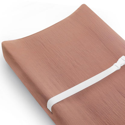 Picture of Changing Pad Cover for Baby Girls Boys, Muslin Changing Table Pad Covers with Boho Style, Neutral Color Soft and Breathable (Dusty Rose)