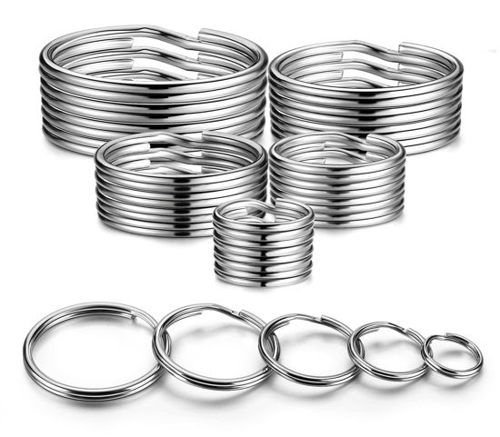 Picture of YHYZ Split Key Ring Circle Assorted, Metal Keyring Durable in 5 Sizes (Small 1/2 inch, 3/4 inch,1 inch, 1.25 inch, Large 1.38 inch), for Dog Pet Collar DIY Tag Jewelry Car Key (Sliver, Alloy Steel)