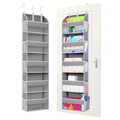Picture of TAHAVICE 2 Pack Over The Door Storage Organizer with 5 Pockets 10 Mesh Side Pockets, 44 lbs Weight Capacity Door Hanging Organizers and Storage for Bedroom,Bathroom,Nursery,Pantry,Dorm(Light Gray)