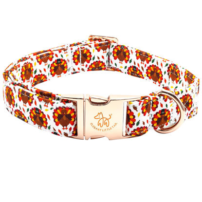 Picture of Elegant little tail Thanksgiving Dog Collar, Turkey Print Pet Collar Dog Durable Cute Dog Collars Winter Holiday Male or Female Pet Gift Adjustable Dog Collar for Small Puppy