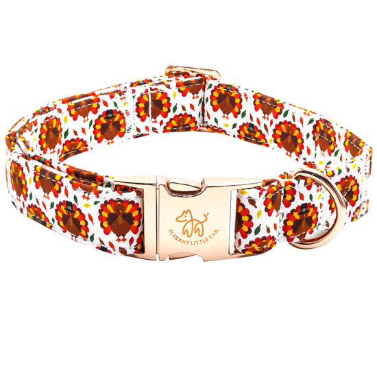 Picture of Elegant little tail Thanksgiving Dog Collar, Turkey Print Pet Collar Dog Durable Cute Dog Collars Winter Holiday Male or Female Pet Gift Adjustable Dog Collar for Small Puppy
