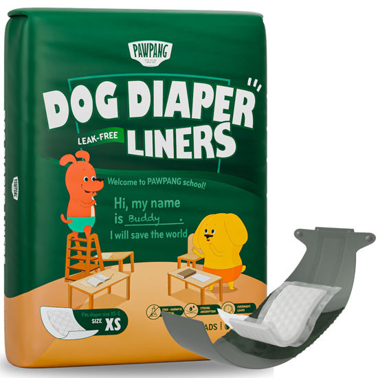 Picture of PAWPANG Disposable Dog Diaper Liners Booster Pads for Male & Female Dogs, 100ct, 4 Sizes Options, Doggie Diaper Inserts fit Most Types of Dog Diapers - Pet Belly Bands & Male Wraps (X-Small (100 ct))