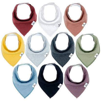 Picture of Diaper Squad Earthy Solid 10-Pack Baby Drool Bandana Bibs for Boys, Girls, Unisex - Soft Organic Cotton and Fleece, Plain Colors