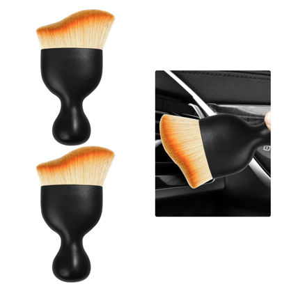 Picture of Ziciner 2 PCS Car Detailing Brush, Curved Soft Bristles Auto Removal Dust Collectors, Universal Vehicle Dashboard, Air Conditioner Vents etc Interior Cleaning Tool Accessories (Yellow)