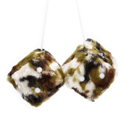 Picture of YGMONER Couple 2.75” Fuzzy Dice with Leather Dots Retro Car Mirror Hanging Accessories for Car Decoration (Camo)