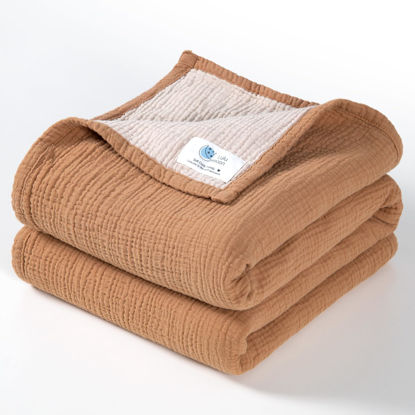 Picture of Lulu moon Muslin Baby Blanket - Cotton Quilt Blankets for Toddlers - Reversible Nursery Crib Blanket for Baby Boys and Girls 47"x47"(Caramel)