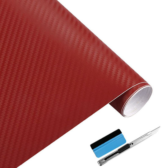 Picture of LZLRUN 3D Red Carbon Fiber Vinyl Wrap - Outdoor Rated for Automotive Use - 1.5ft x 5ft Knife + Hand Tool