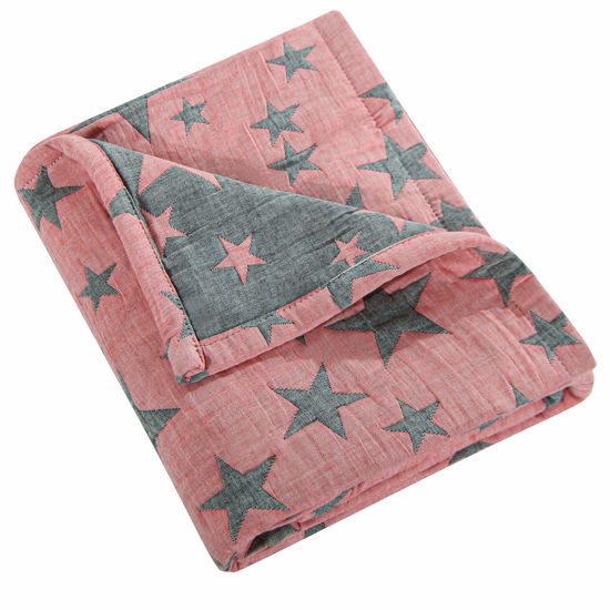 Picture of NTBAY 3 Layer Toddler Blanket, Muslin Cotton Jacquard Bed Blankets, Lightweight Thermal Baby Blanket, Super Soft and Warm Crib Blanket for All Seasons, Decoration Gift, 30"x40", Red and Black Star