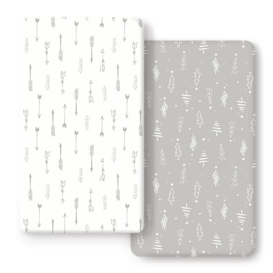 Picture of GRSSDER Stretchy Ultra Soft Jersey Knit Fitted Crib Sheets Set 2 Pack, Cozy Crib Sheet Fits All Standard Crib Mattress Pads, Christmas Trees and Arrows