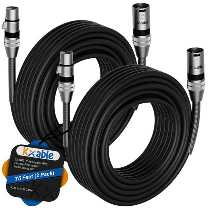 Picture of XLR to XLR Cable (75 Feet, 2 Pack) Multiple Premium XLR Microphone Cables, Heavy Duty 22AWG OFC XLR Male to Female Cord, 3-Pin Shielded Mic Speaker Cable, Zinc Alloy Connectors, Metal Spring SR, Black