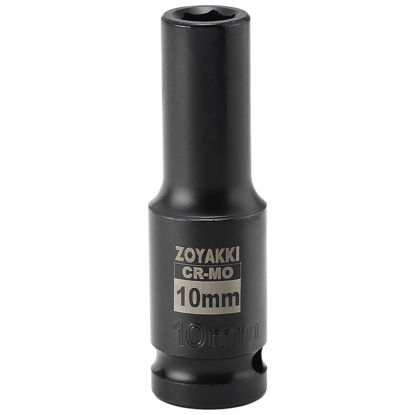 Picture of ZOYAKKI 1/2" Drive x 10 mm Deep 6 PT Impact Socket, CR-MO, 1/2-inch Drive 6 Point Axle Nut Socket for Easy Removal of Axle Shaft Nuts (10MM)