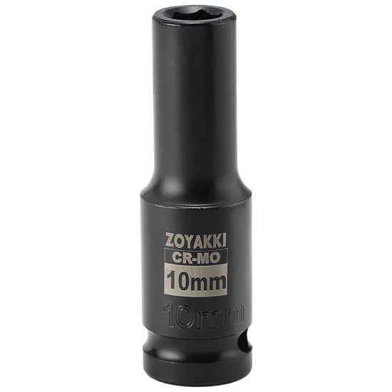 Picture of ZOYAKKI 1/2" Drive x 10 mm Deep 6 PT Impact Socket, CR-MO, 1/2-inch Drive 6 Point Axle Nut Socket for Easy Removal of Axle Shaft Nuts (10MM)