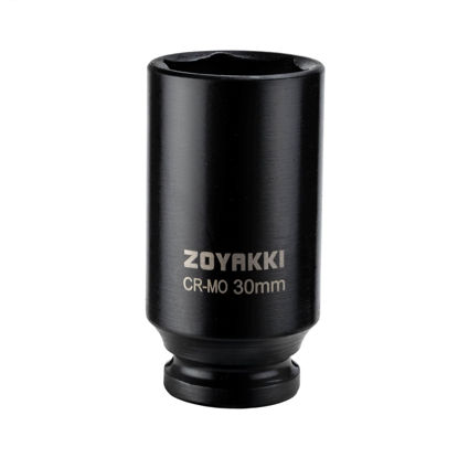 Picture of ZOYAKKI 1/2" Drive x 30 mm Deep 6 PT Impact Socket, CR-MO, 1/2-inch Drive 6 Point Axle Nut Socket for Easy Removal of Axle Shaft Nuts (30MM)