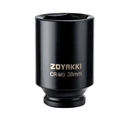 Picture of ZOYAKKI 1/2" Drive x 38 mm Deep 6 PT Impact Socket, CR-MO, 1/2-inch Drive 6 Point Axle Nut Socket for Easy Removal of Axle Shaft Nuts (38MM)
