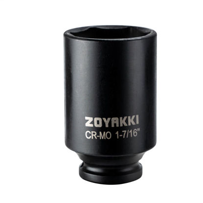 Picture of ZOYAKKI 6-Point 1/2-Inch Drive Deep Impact Socket- 1-7/16" (SAE), CR-MO, 1/2-inch Drive 6 Point Axle Nut Socket for Easy Removal of Axle Shaft Nuts (1-7/16")