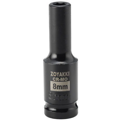 Picture of ZOYAKKI 1/2" Drive x 8 mm Deep 6 PT Impact Socket, CR-MO, 1/2-inch Drive 6 Point Axle Nut Socket for Easy Removal of Axle Shaft Nuts (8MM)