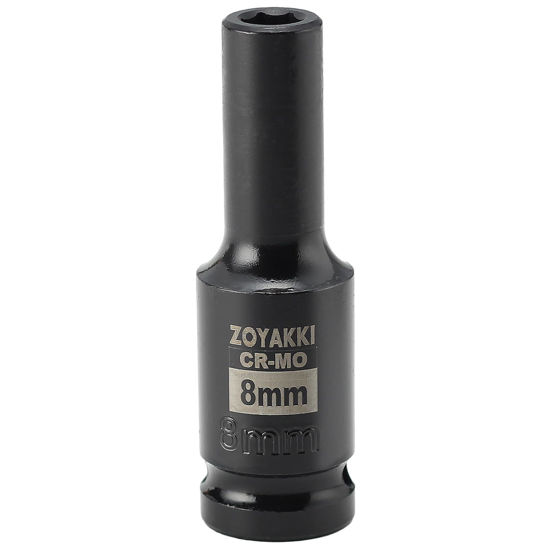 Picture of ZOYAKKI 1/2" Drive x 8 mm Deep 6 PT Impact Socket, CR-MO, 1/2-inch Drive 6 Point Axle Nut Socket for Easy Removal of Axle Shaft Nuts (8MM)
