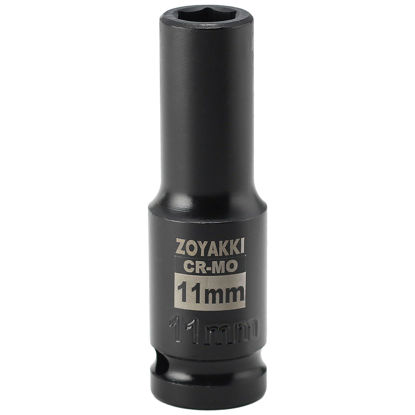 Picture of ZOYAKKI 1/2" Drive x 11 mm Deep 6 PT Impact Socket, CR-MO, 1/2-inch Drive 6 Point Axle Nut Socket for Easy Removal of Axle Shaft Nuts (11MM)
