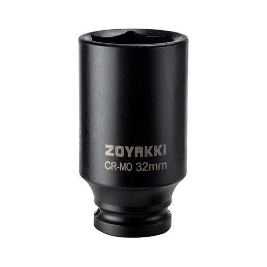 Picture of ZOYAKKI 1/2" Drive x 32 mm Deep 6 PT Impact Socket, CR-MO, 1/2-inch Drive 6 Point Axle Nut Socket for Easy Removal of Axle Shaft Nuts (32MM)