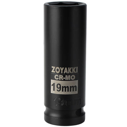 Picture of ZOYAKKI 1/2" Drive x 19 mm Deep 6 PT Impact Socket, CR-MO, 1/2-inch Drive 6 Point Axle Nut Socket for Easy Removal of Axle Shaft Nuts (19MM)