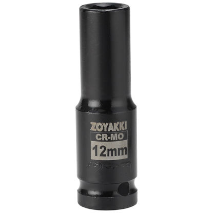 Picture of ZOYAKKI 1/2" Drive x 12 mm Deep 6 PT Impact Socket, CR-MO, 1/2-inch Drive 6 Point Axle Nut Socket for Easy Removal of Axle Shaft Nuts (12MM)