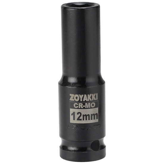 Picture of ZOYAKKI 1/2" Drive x 12 mm Deep 6 PT Impact Socket, CR-MO, 1/2-inch Drive 6 Point Axle Nut Socket for Easy Removal of Axle Shaft Nuts (12MM)