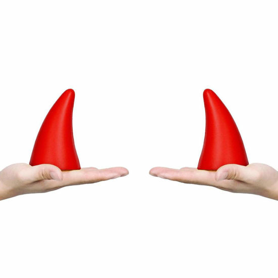 Picture of FOLCONROAD Car Auto Truck Elasticity 3D Devil Horns Sticker Bumper Decor Anti Collision [RED] 2Pcs/Set[US Warehouse] Halloween Christmas Gift (Red)