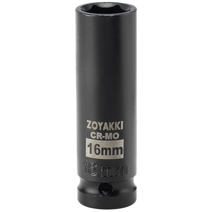 Picture of ZOYAKKI 1/2" Drive x 16 mm Deep 6 PT Impact Socket, CR-MO, 1/2-inch Drive 6 Point Axle Nut Socket for Easy Removal of Axle Shaft Nuts (16MM)