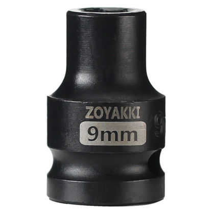 Picture of ZOYAKKI Shallow Impact Socket, SAE, 1/2 Inch Drive, 6 Point, Metric x 9 mm