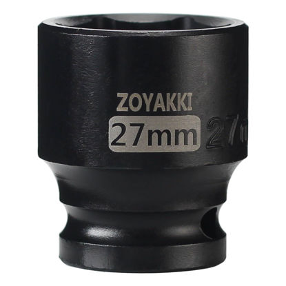 Picture of ZOYAKKI Shallow Impact Socket, SAE, 1/2 Inch Drive, 6 Point, Metric x 27 mm