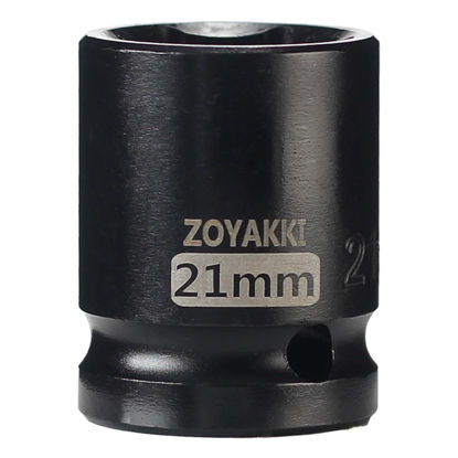 Picture of ZOYAKKI Shallow Impact Socket, SAE, 1/2 Inch Drive, 6 Point, Metric x 21 mm