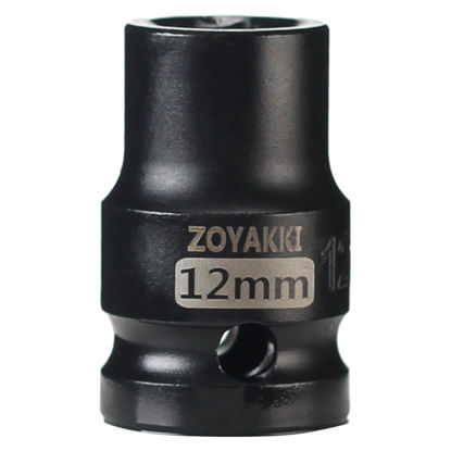 Picture of ZOYAKKI Shallow Impact Socket, SAE, 1/2 Inch Drive, 6 Point, Metric x 12 mm