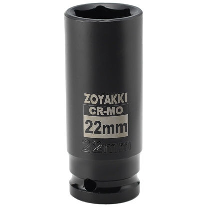 Picture of ZOYAKKI 1/2" Drive x 22 mm Deep 6 PT Impact Socket, CR-MO, 1/2-inch Drive 6 Point Axle Nut Socket for Easy Removal of Axle Shaft Nuts (22MM)